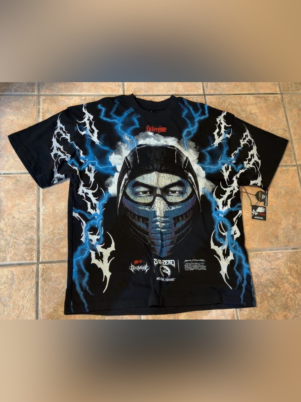 Sub-Zero x Civil Regime Graphic Black Tee - Mortal Kombat Lightning Print